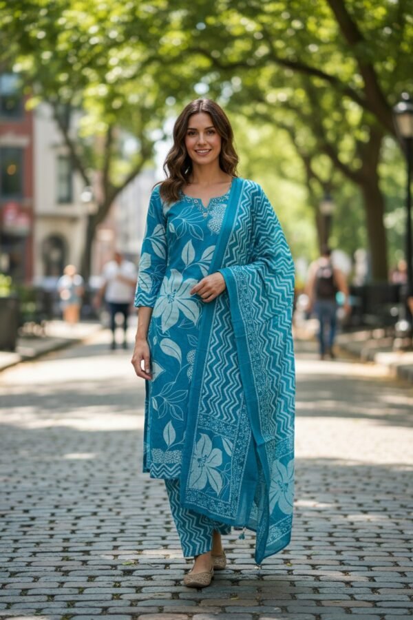 preminum embroidered straight kurta with pant & dupatta